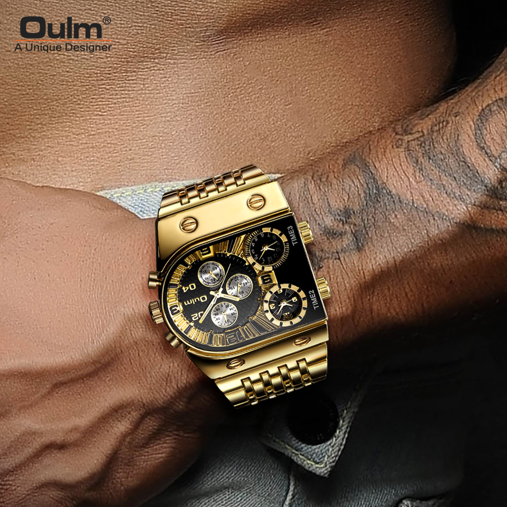 oulm men steel band  three time watch HT9315